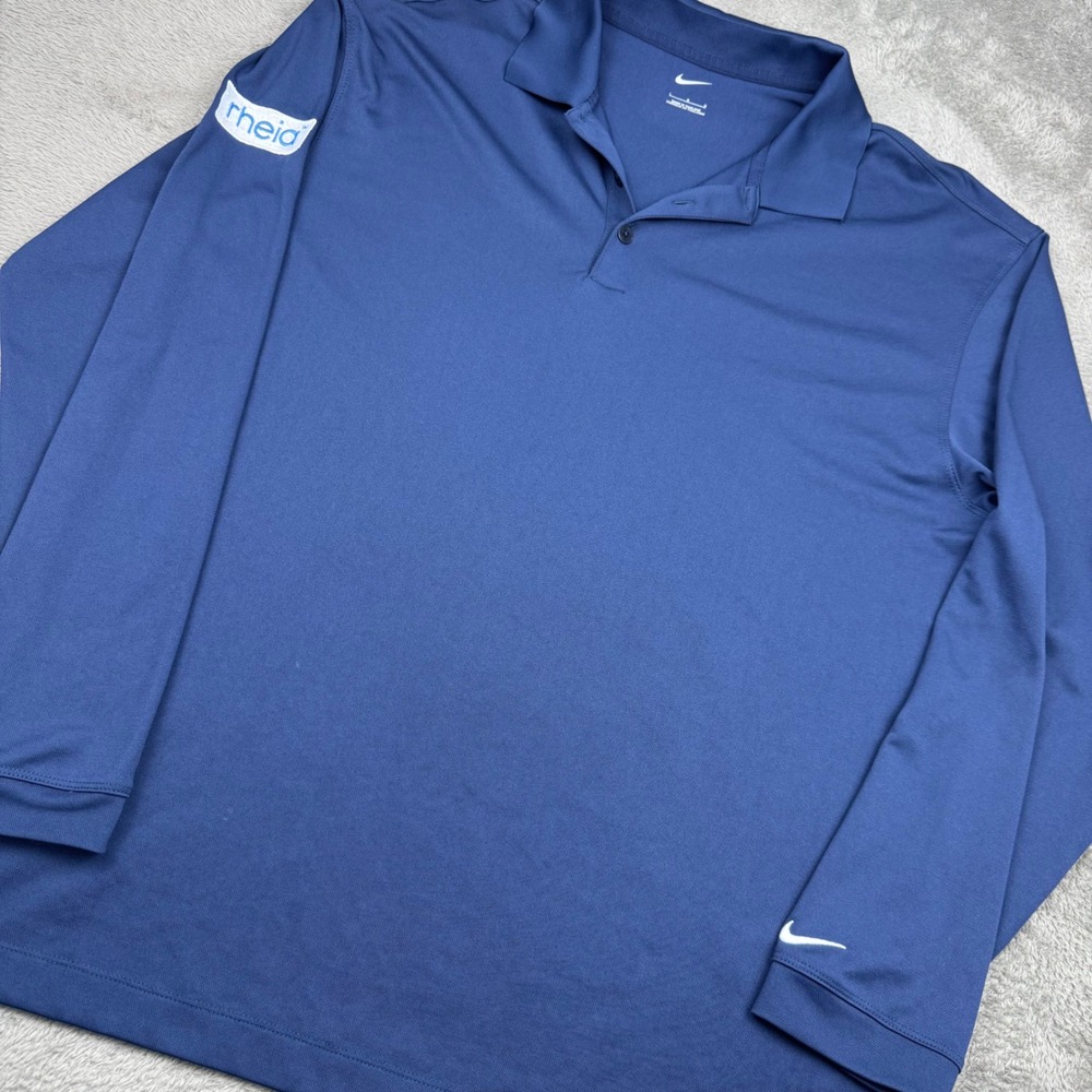 Nike Polo Shirt Mens Large Blue Excellent Long Sleeve Swoosh Logo 466364-410